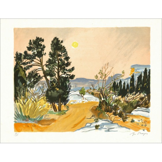 Yves Brayer - Sonnenuntergang bei Baux (1973), Lithographie