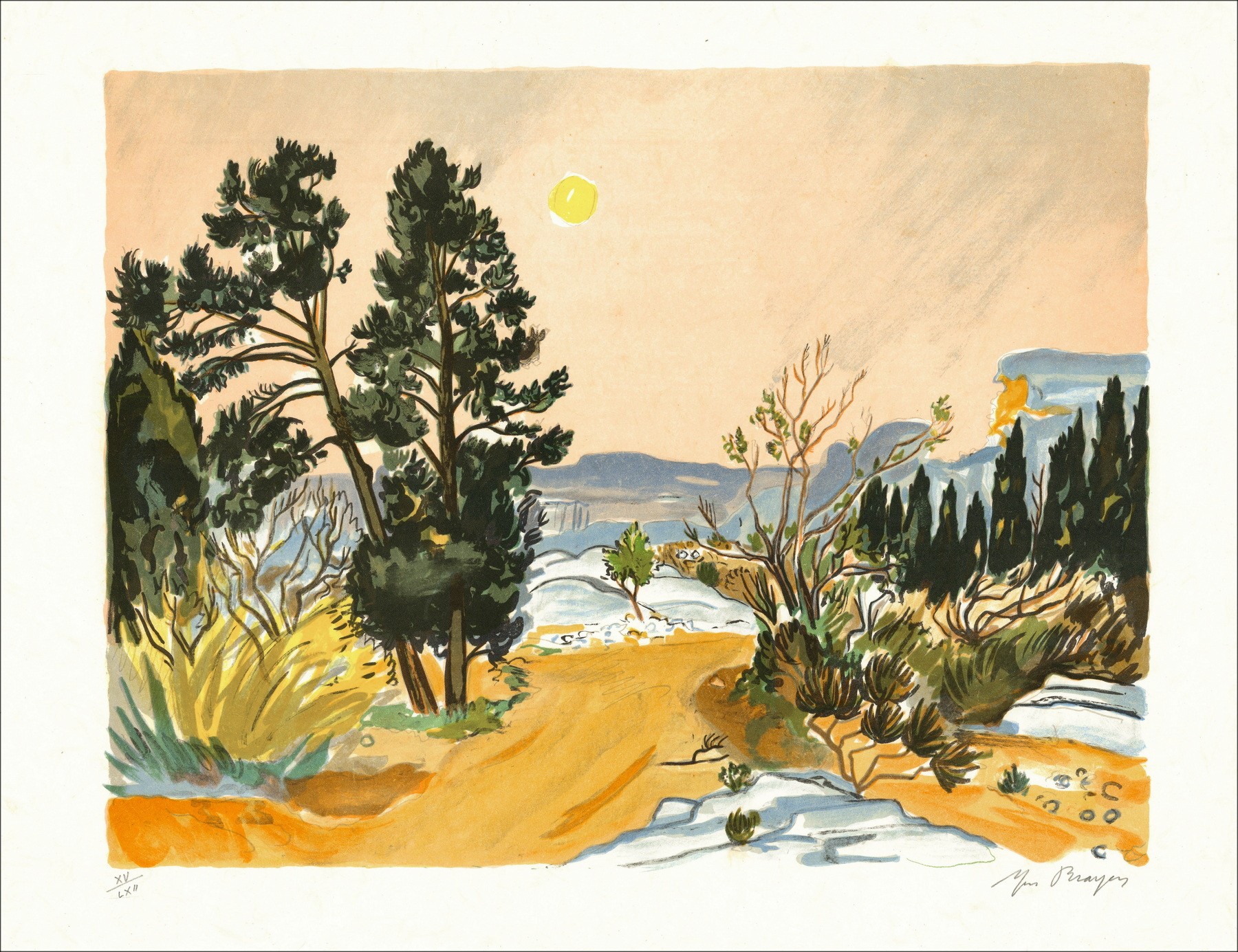 Yves Brayer - Sunset at Les Baux (1973), lithograph