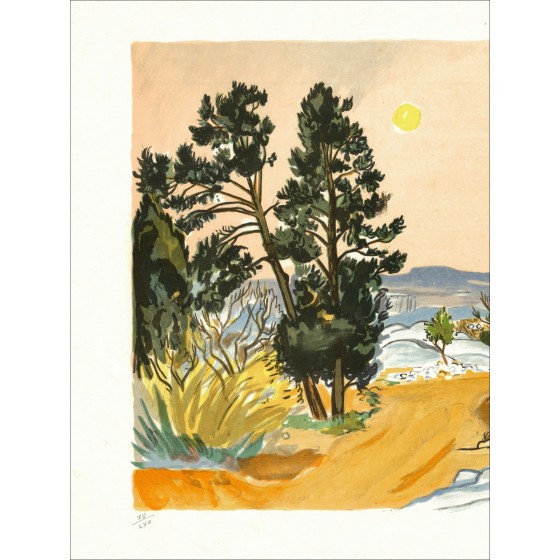 Yves Brayer - Sonnenuntergang bei Baux (1973), Lithographie