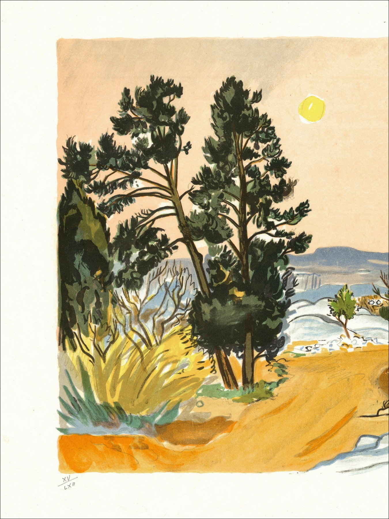 Yves Brayer - Sonnenuntergang bei Baux (1973), Lithographie