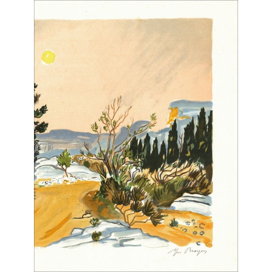 Yves Brayer – Coucher de soleil aux Baux (1973), lithographie