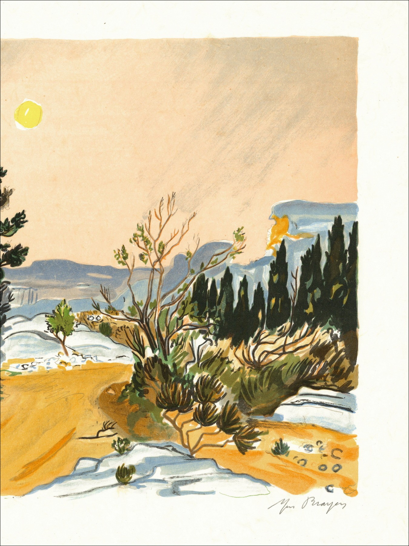Yves Brayer - Sunset at Les Baux (1973), lithograph