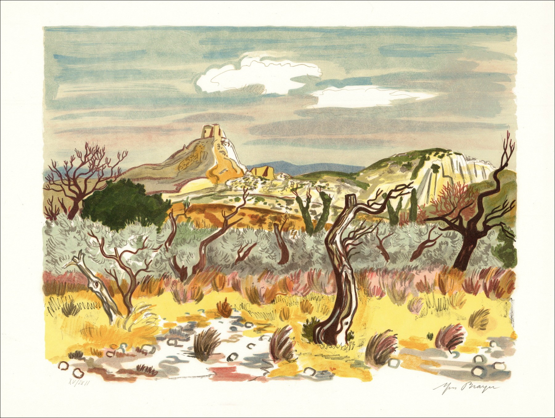 Yves Brayer - Campo de oliva (1973), Litografía