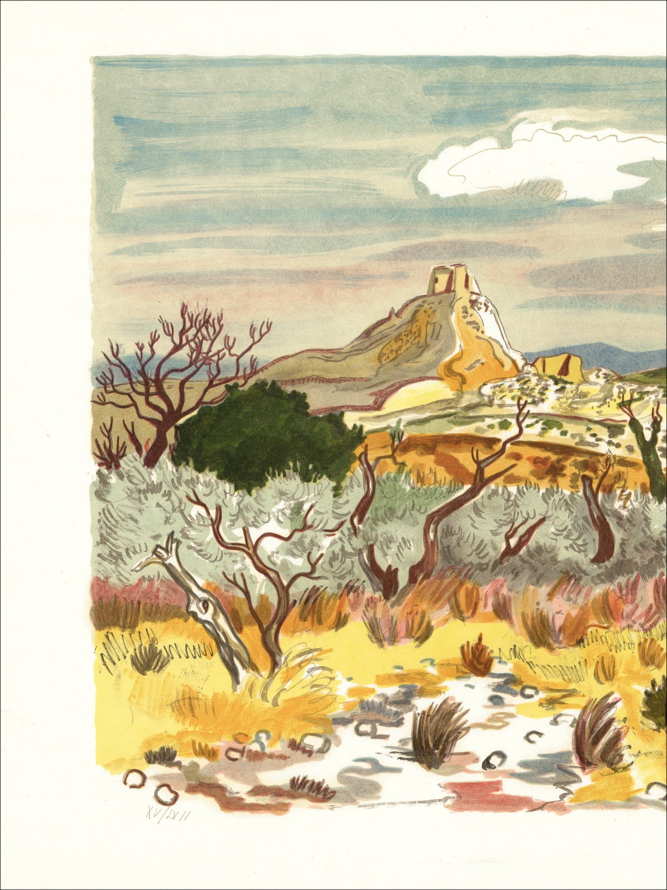 Yves Brayer - Il Campo di Ulivi (1973), litografia