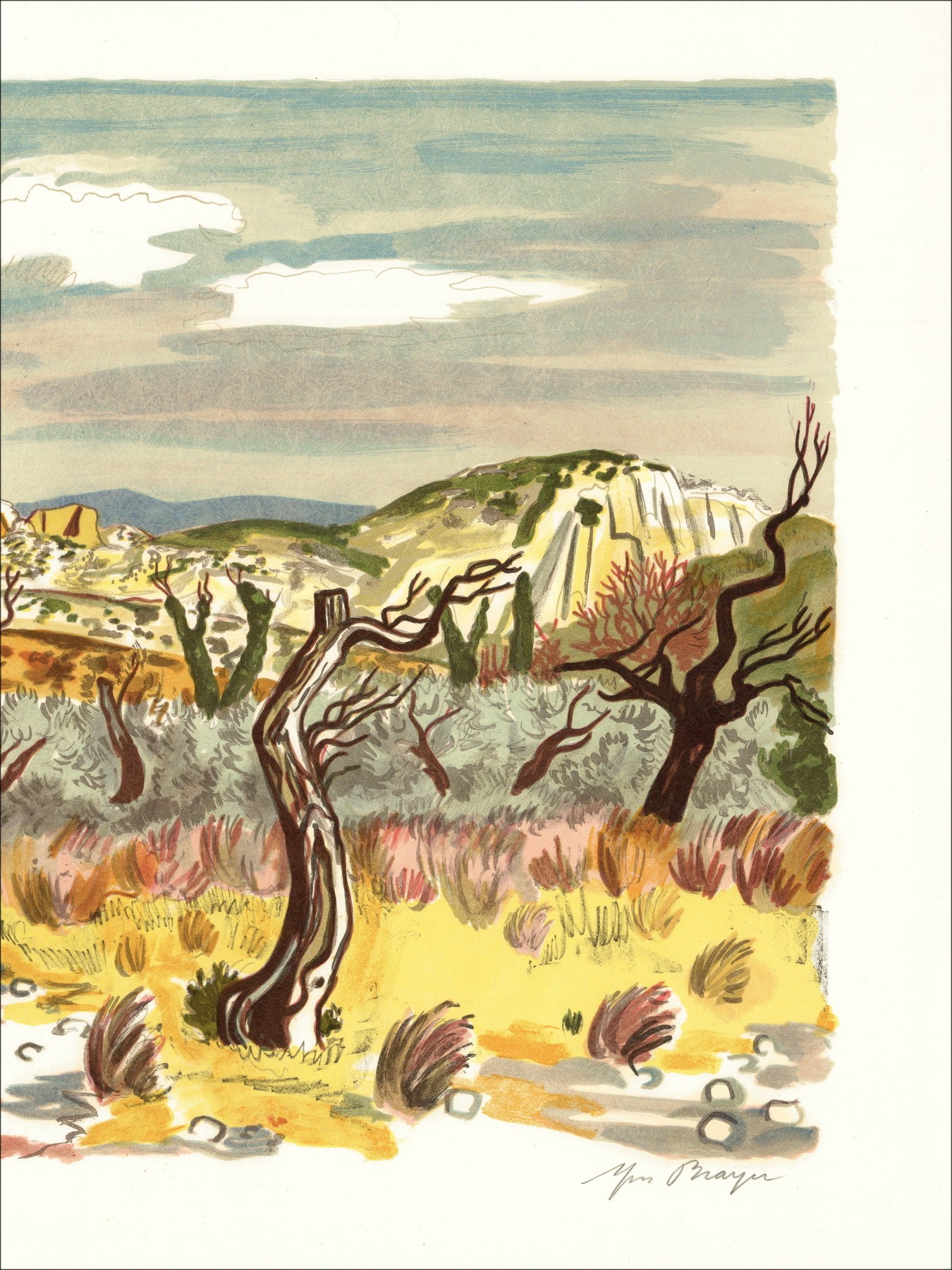 Yves Brayer - Il Campo di Ulivi (1973), litografia