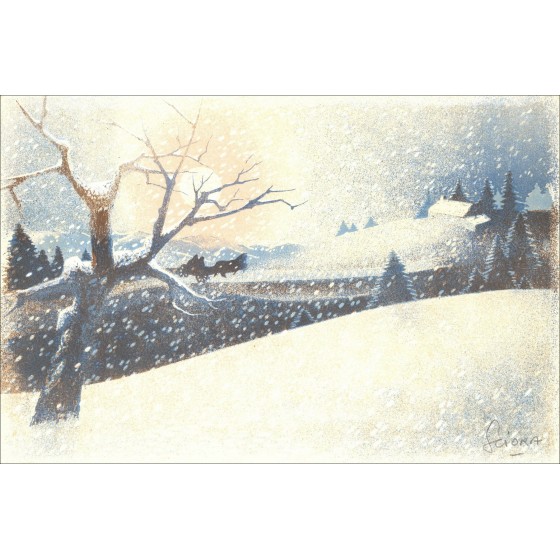 SCIORA Daniel - Lithographie originale - Paysage hivernal - 1974