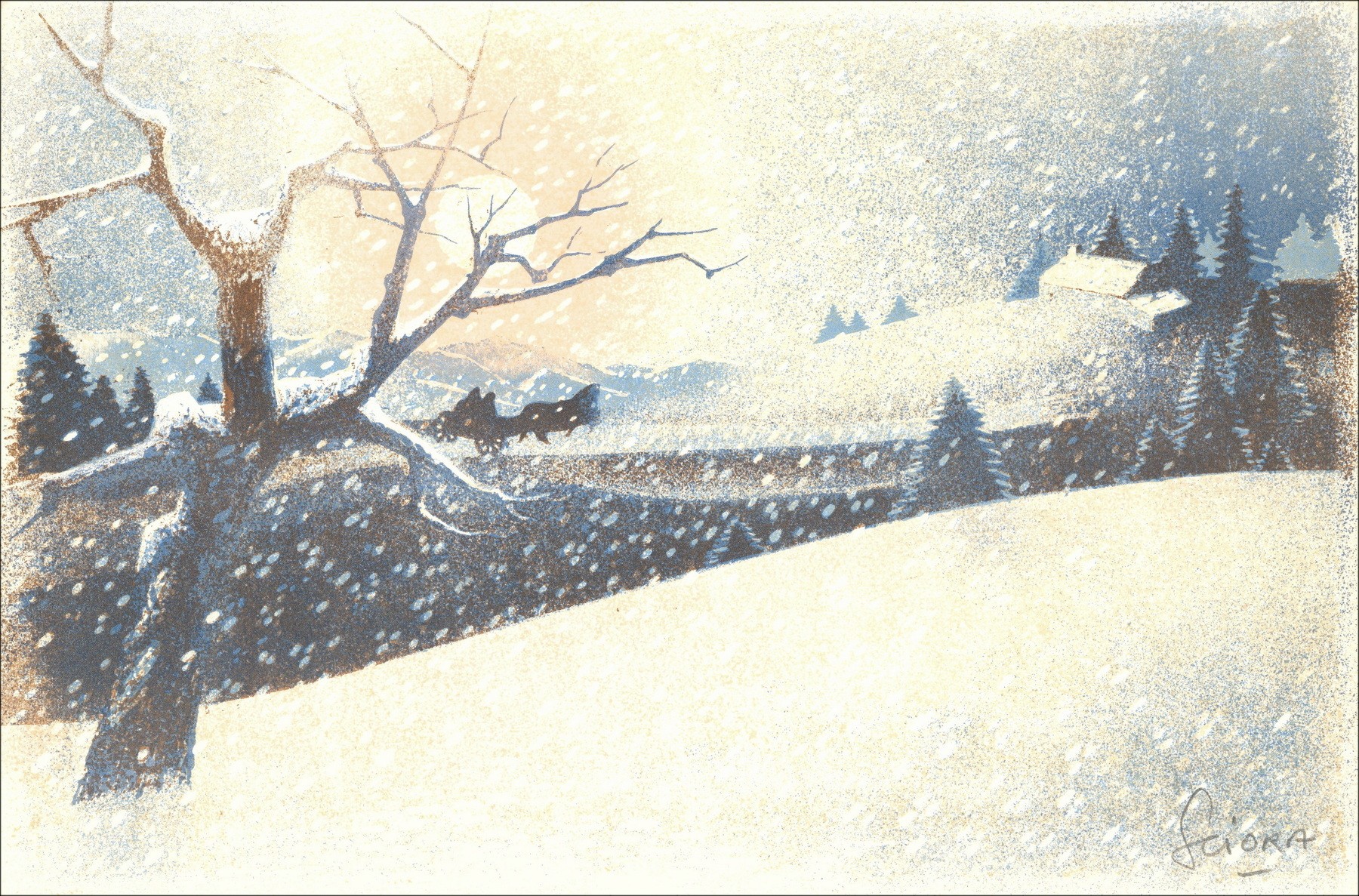 SCIORA Daniel - Litografía original - Paisaje de invierno - 1974