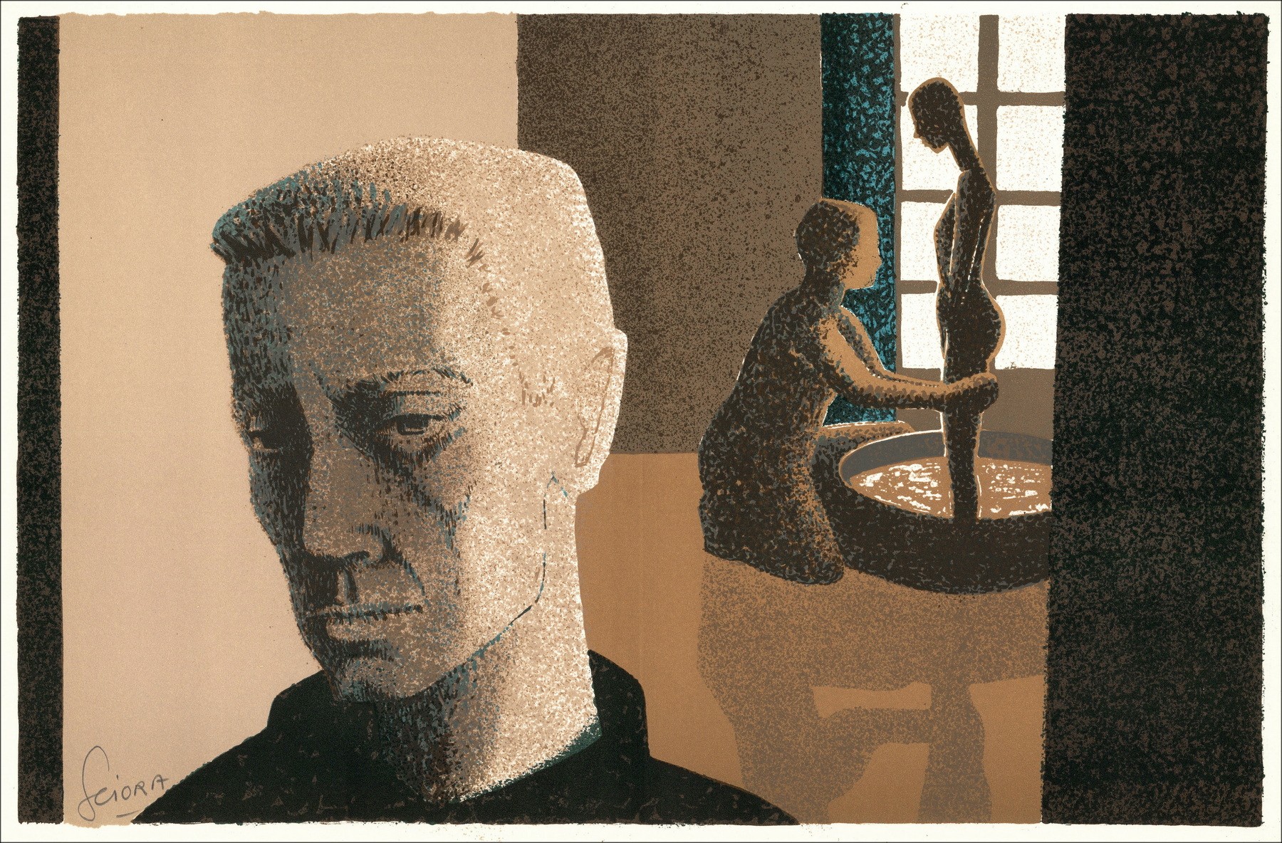 Sciora Daniel - Original-Lithographie "Das Bad" 34x52cm - 1974