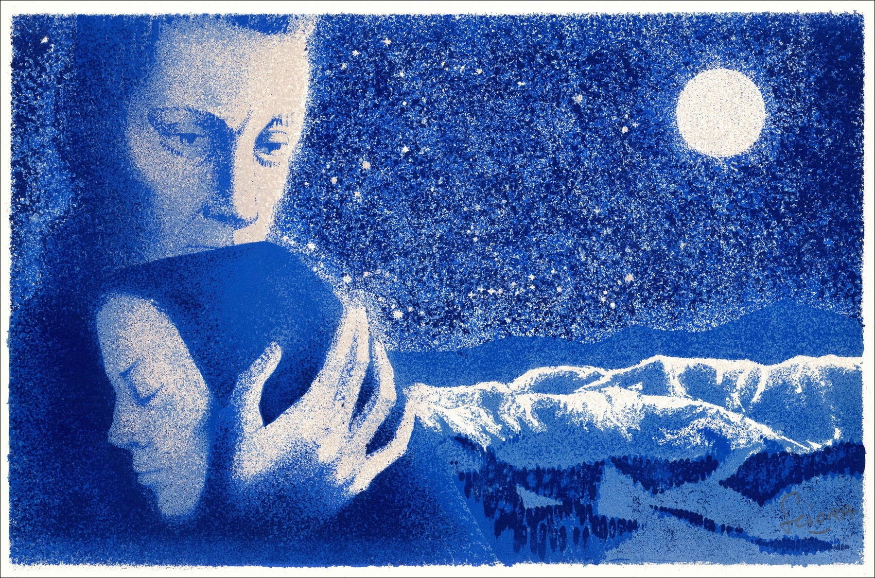 SCIORA Daniel - Lithographie originale "La nuit" 34x52cm - 1974