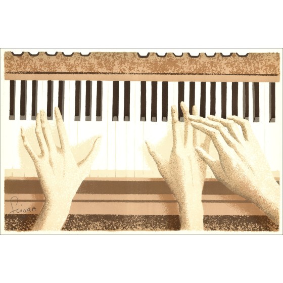 Sciora Daniel - Originele litho "De piano" 34x52cm - 1974