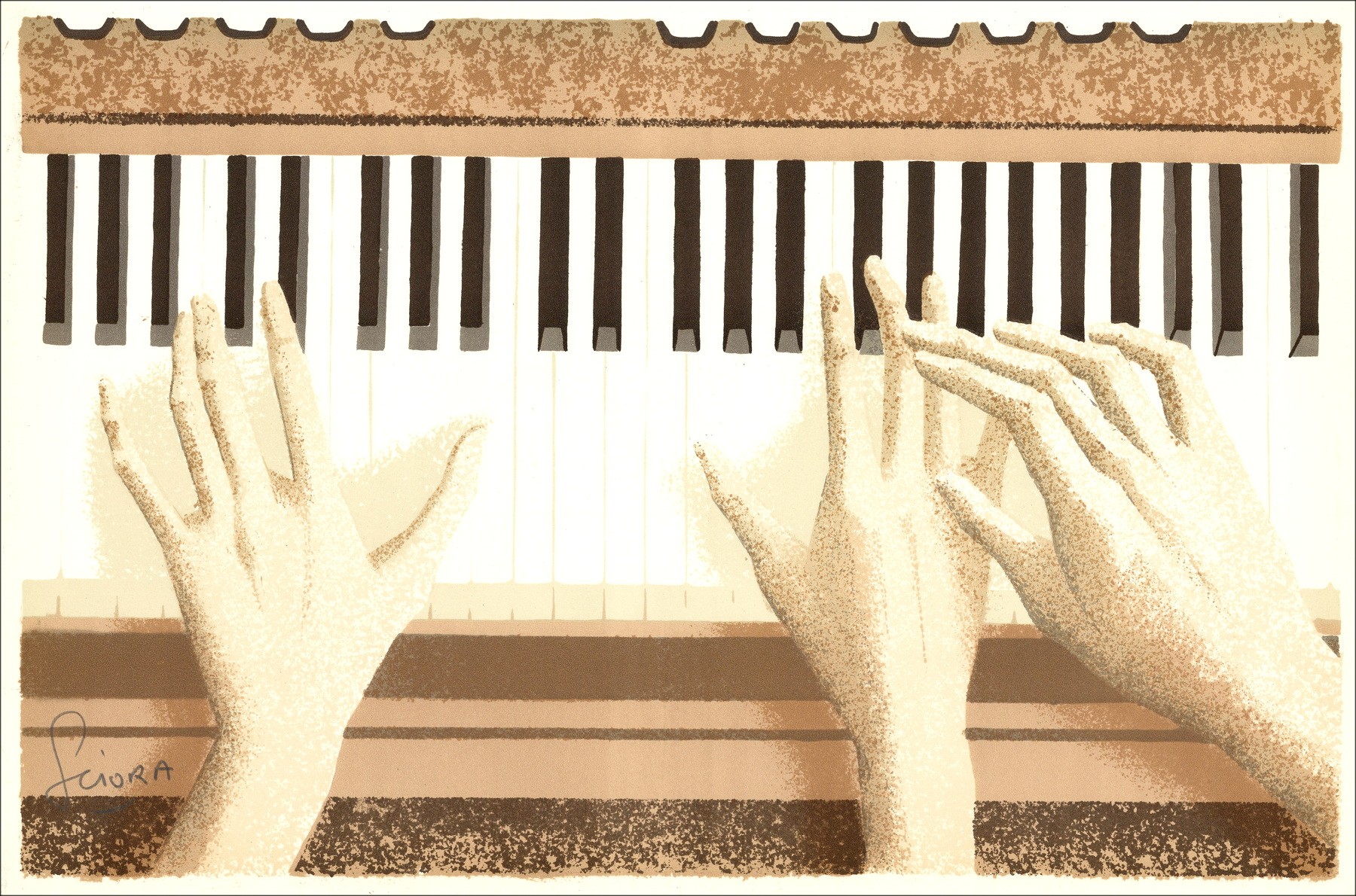 Sciora Daniel - Original-Lithographie "The Piano" 34x52cm - 1974