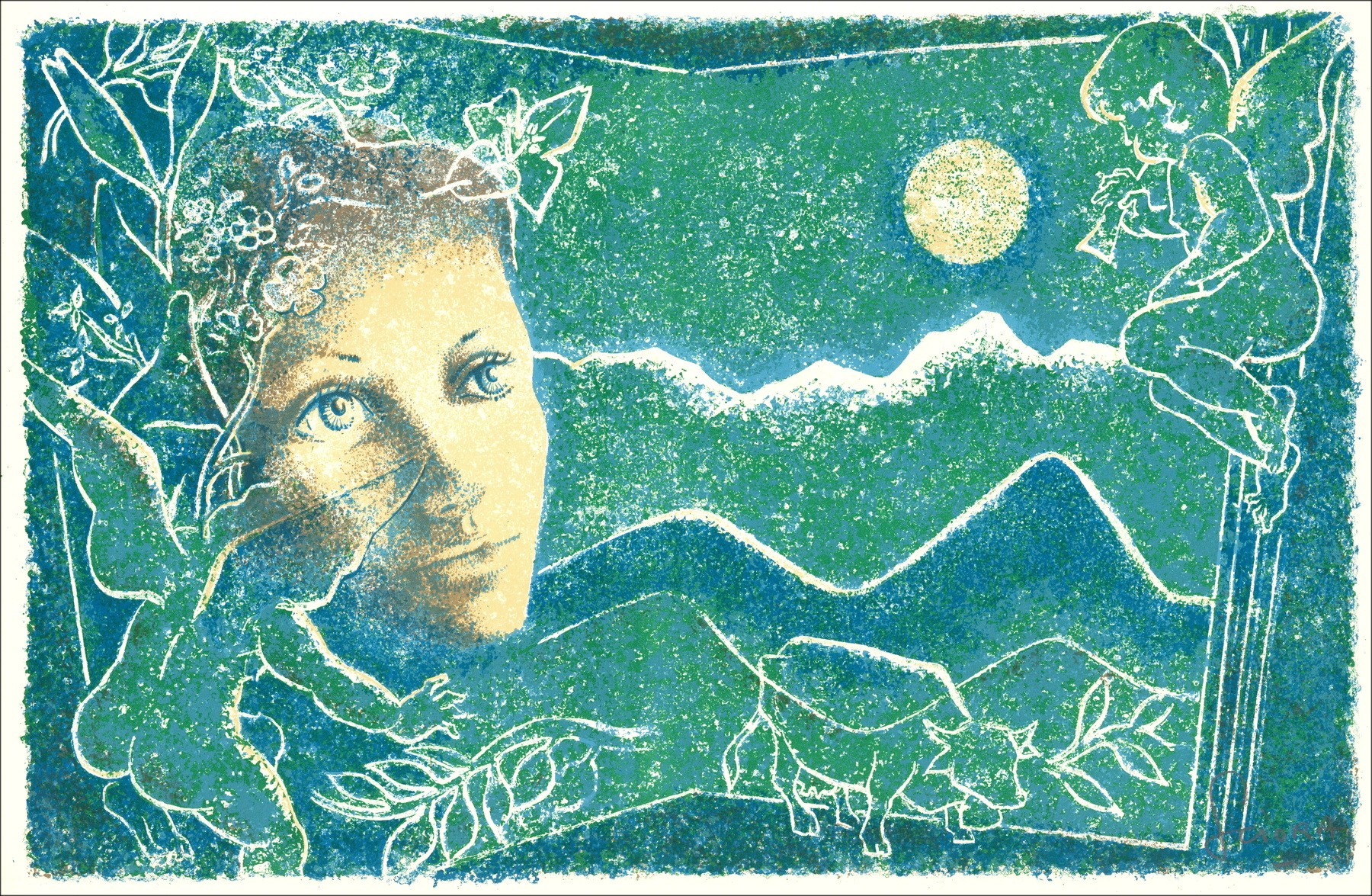 SCIER DANIEL - Originele lithografie "Het landschap" 34x52cm - 1974