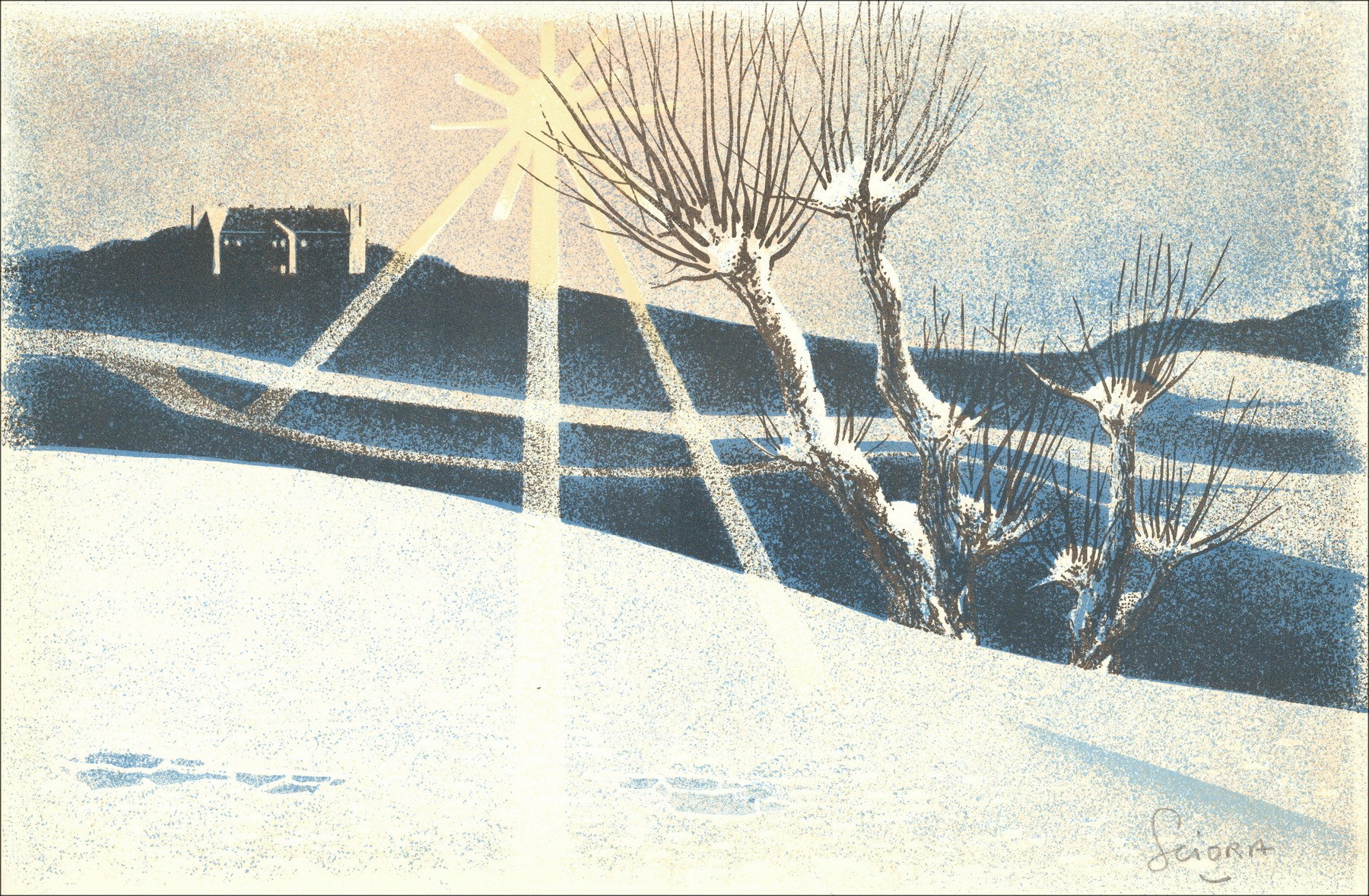 SCIORA Daniel - Litografía original "El granero" 34x52cm - 1974