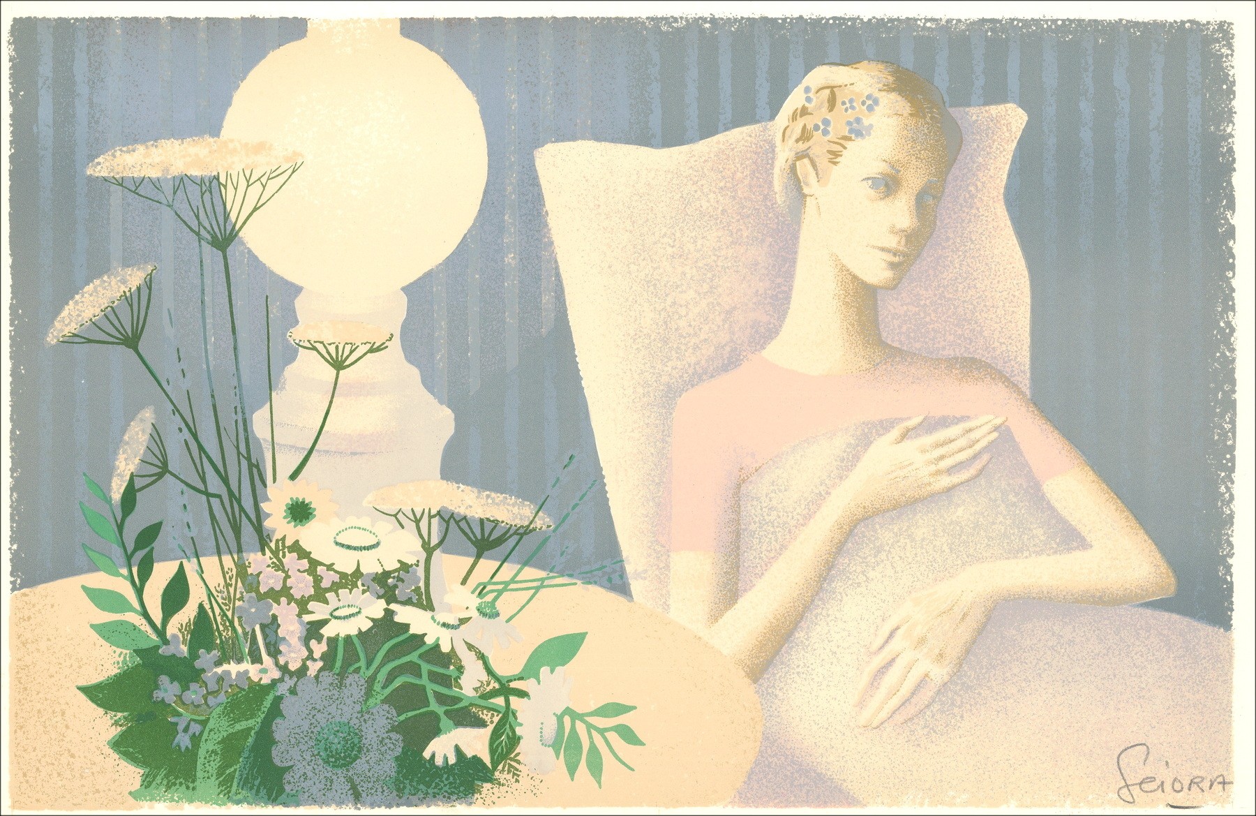 SCIORA Daniel - Original Lithograph "Female aux myos" 34x52cm - 1974
