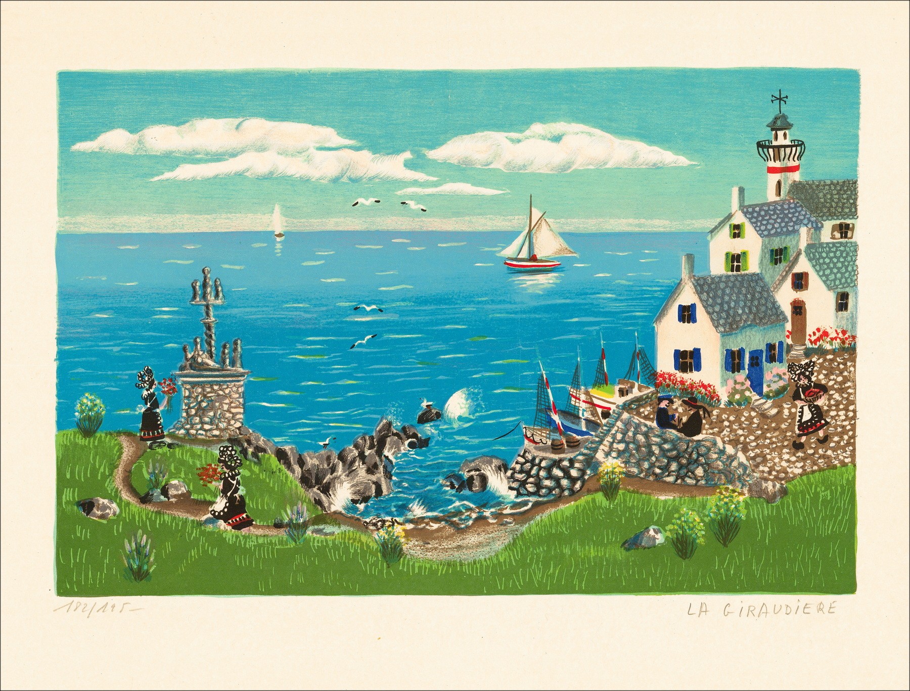 La Giraudiere Mady de - "Seaside" Originele Litho