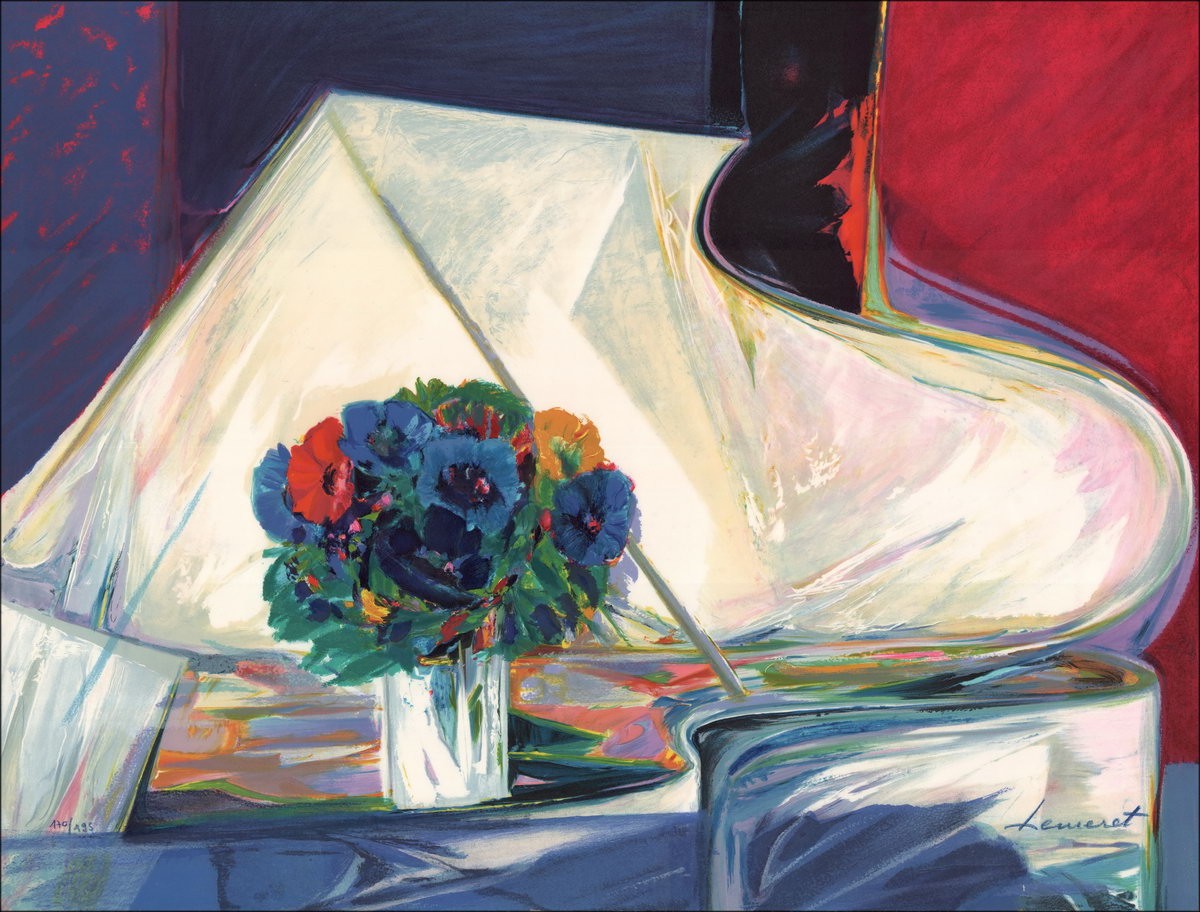 Buy Bouquet and Piano Claude HEMERET Original Lithograph
