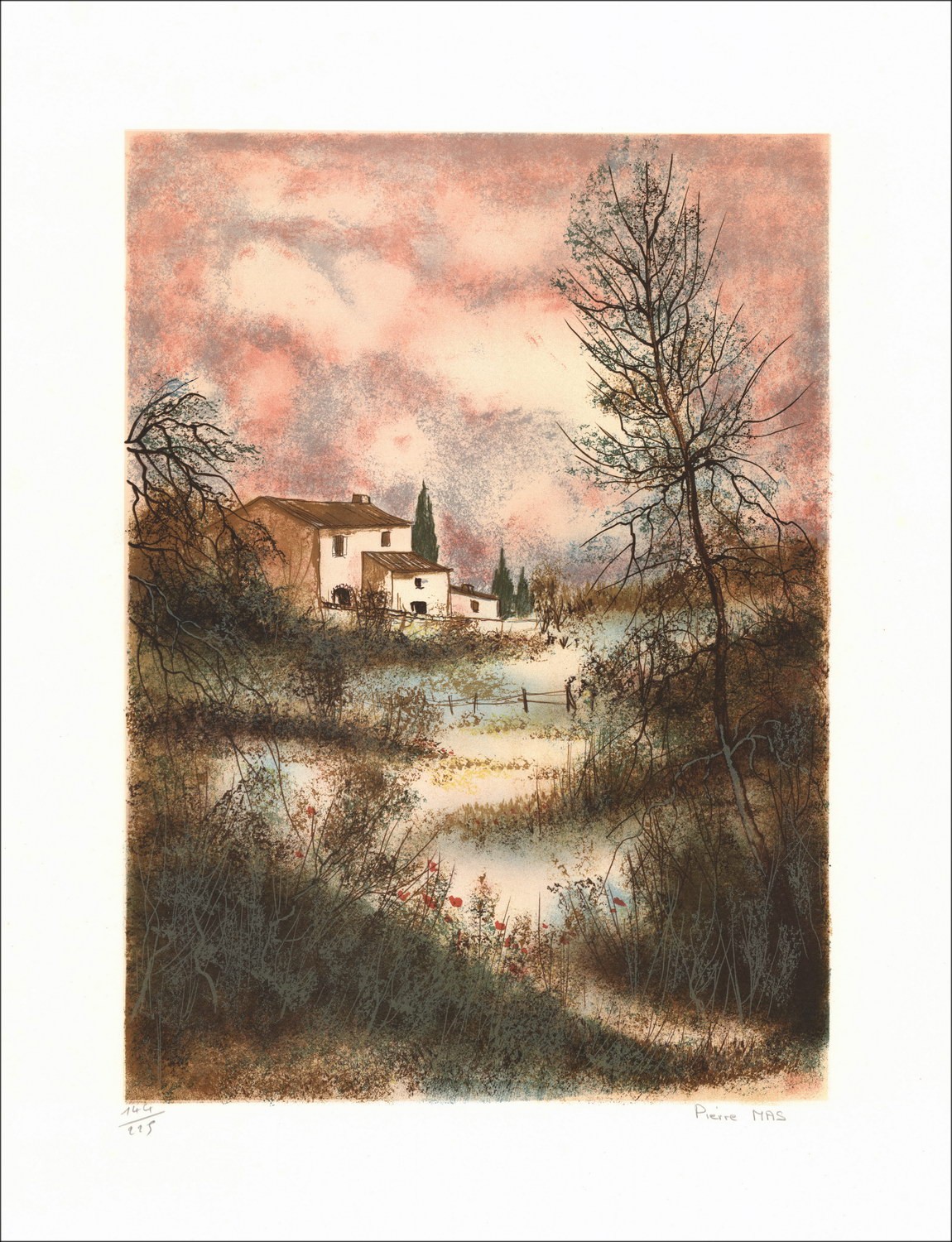 Pierre MAS - Litografía original "Casa de campo 03" 75x54cm