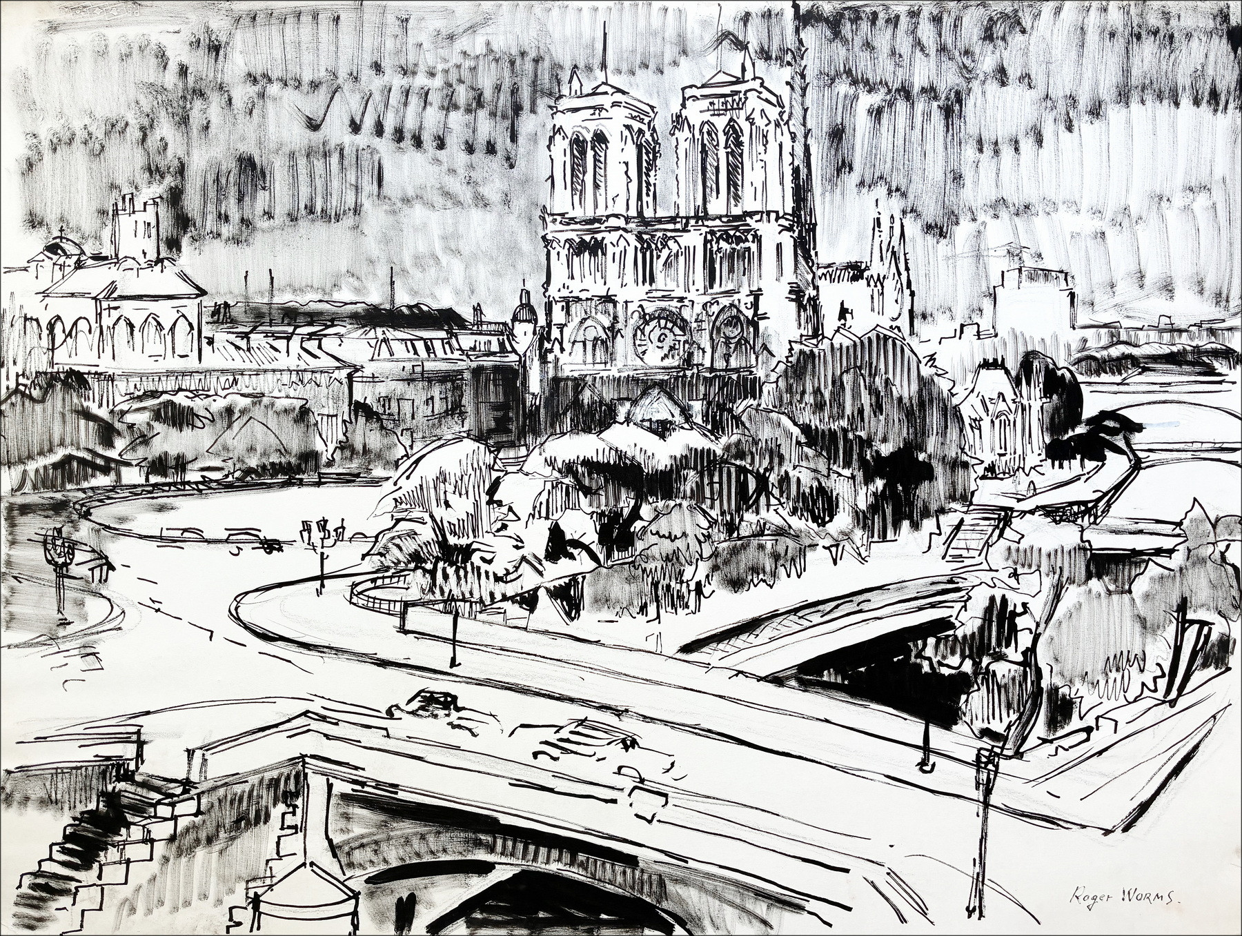 Roger WORMS – Notre Dame di Parigi Disegno originale