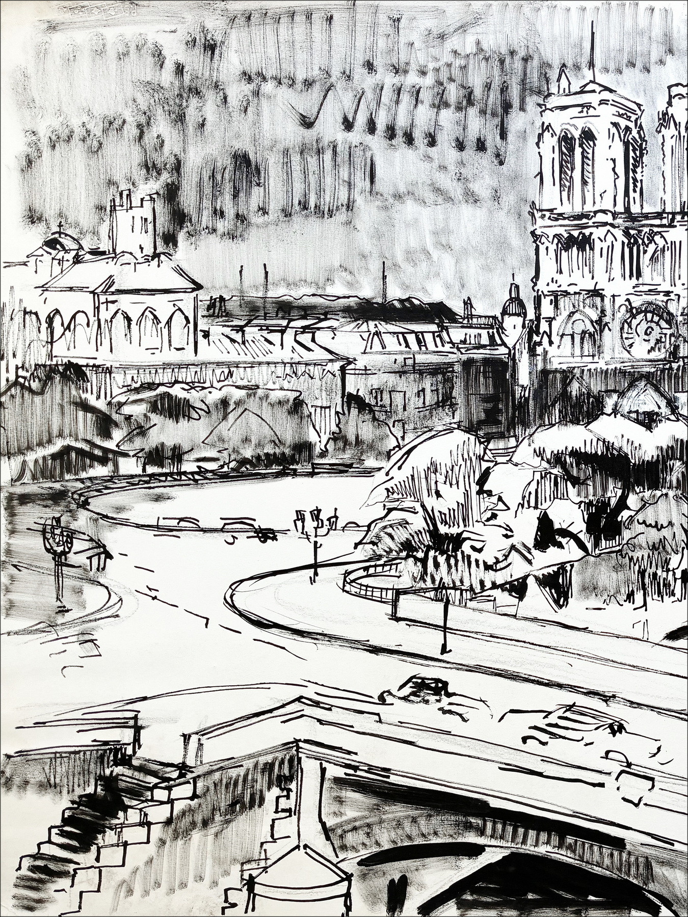 Roger Worms - Notre Dame de Paris Original Tekening