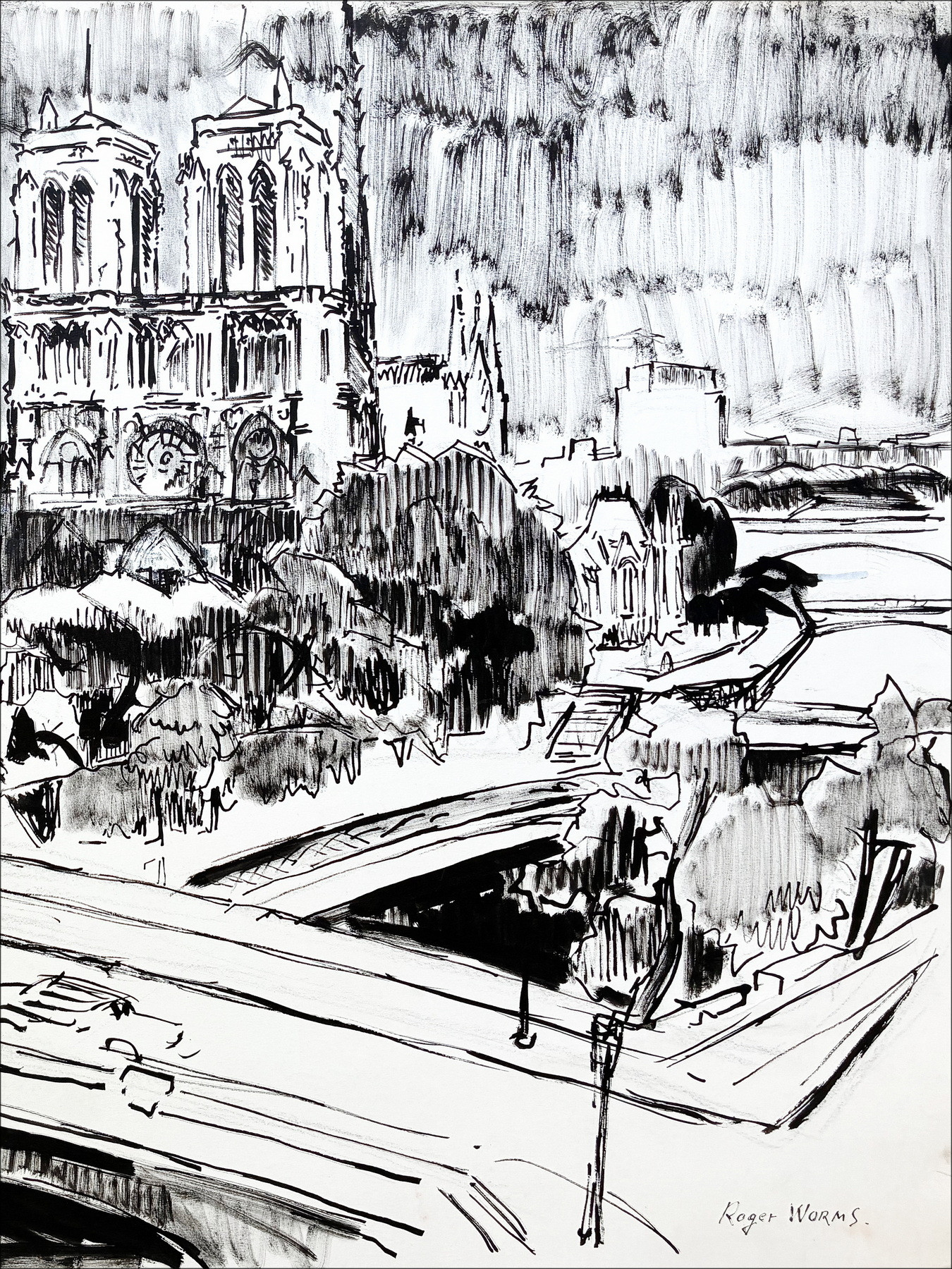 Roger Worms - Notre Dame de Paris Original Tekening