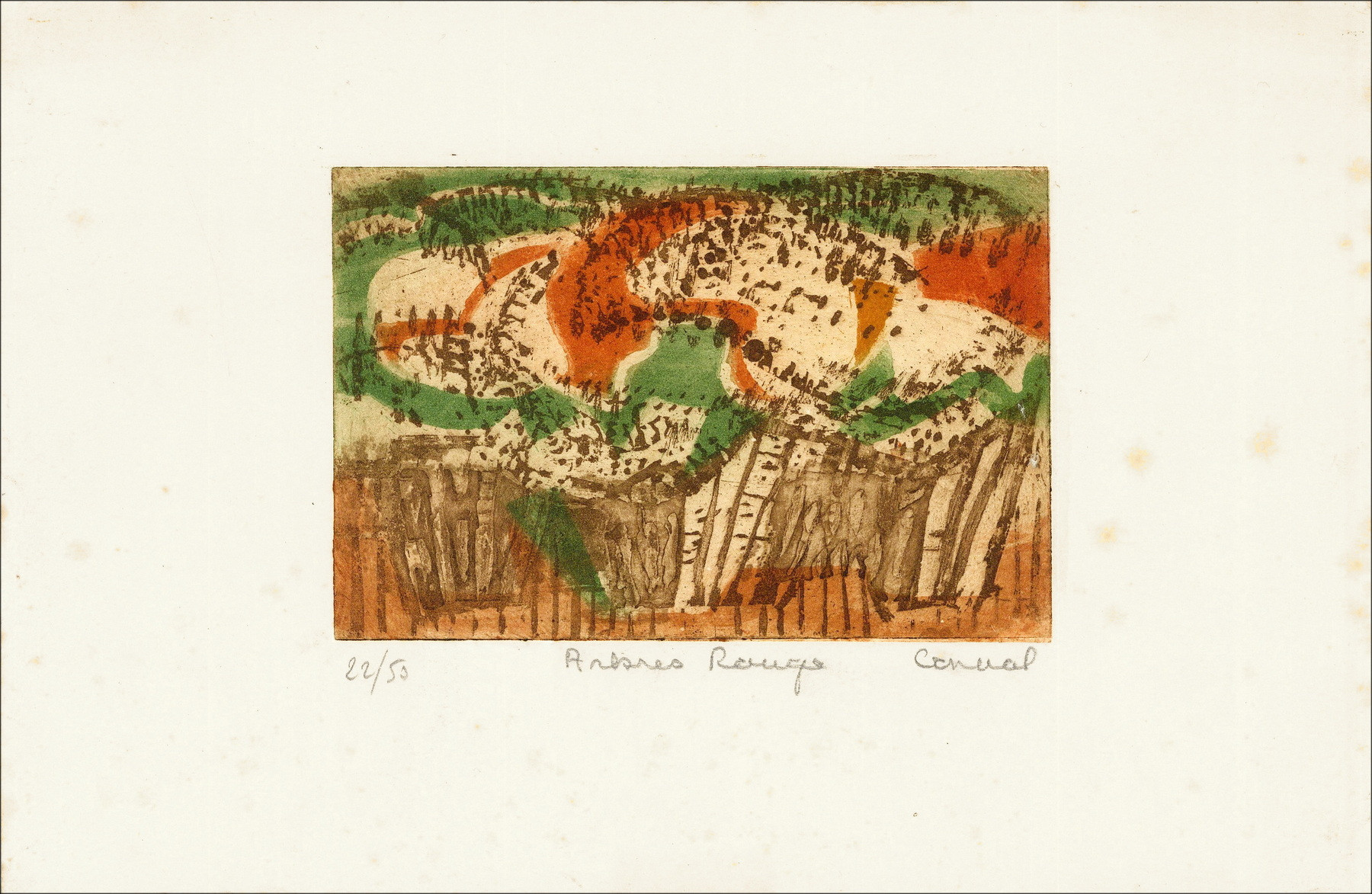 Betty Connal – Red trees, engraved on vellum