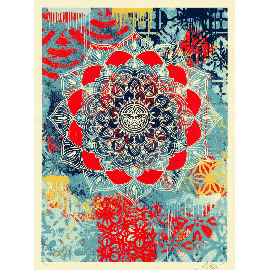 Shepard Fairey - Chaos Mandala, ondertekend origineel zeefdruk (2025)