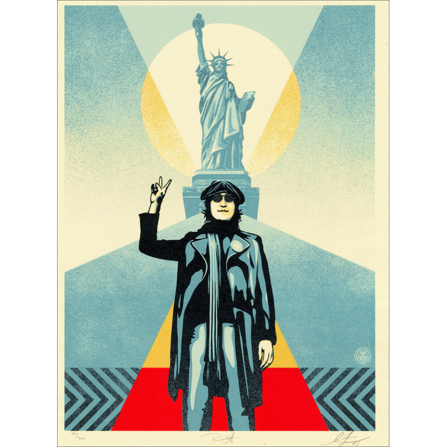 SHEPARD FAIREY - Lennon Peace and Liberty (Blue), Seilkscreen firmato