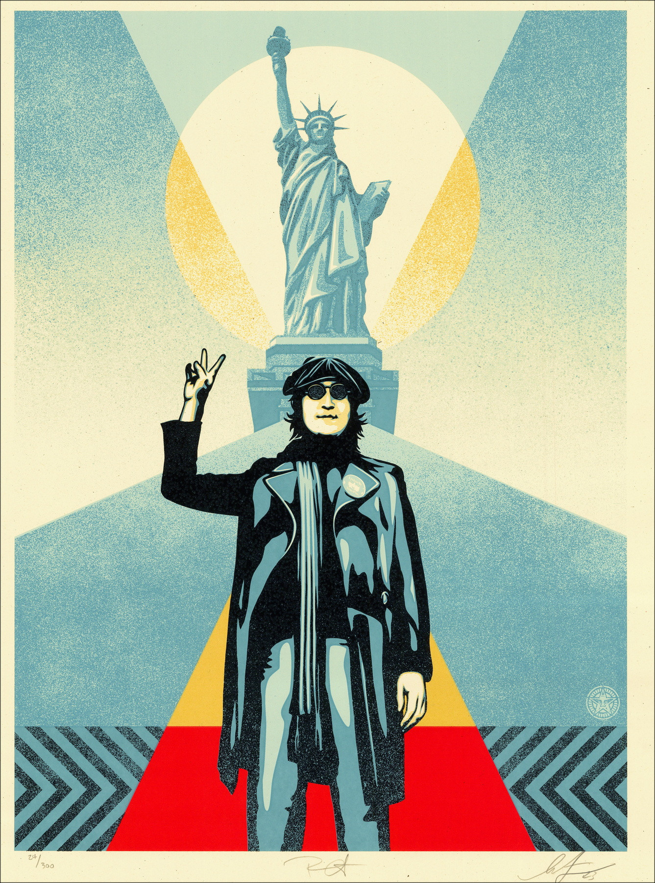 SHEPARD FAIREY - Lennon Peace and Liberty (Blue), Seilkscreen firmato