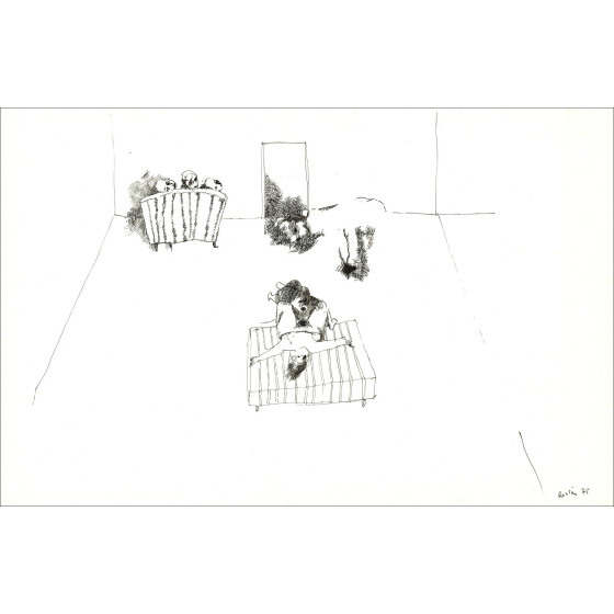 Jean Rustin - Das Paar, Originalzeichnung in Tinte - 1975