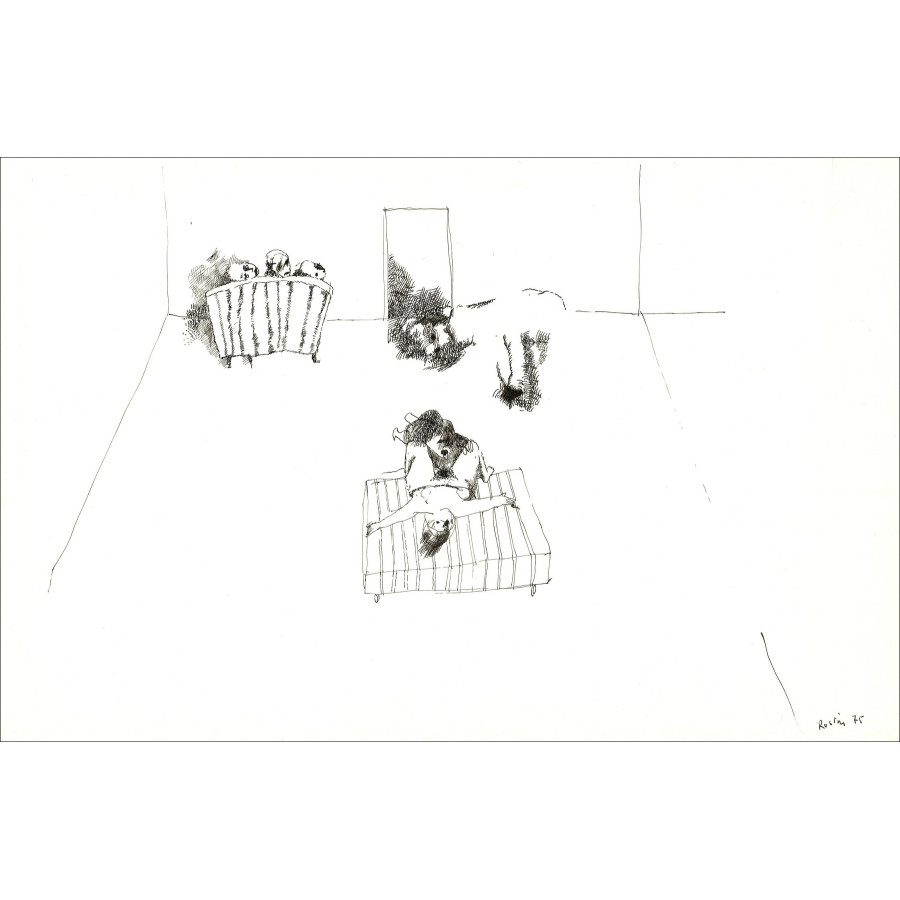 Jean Rustin - het paar, originele tekening in inkt - 1975