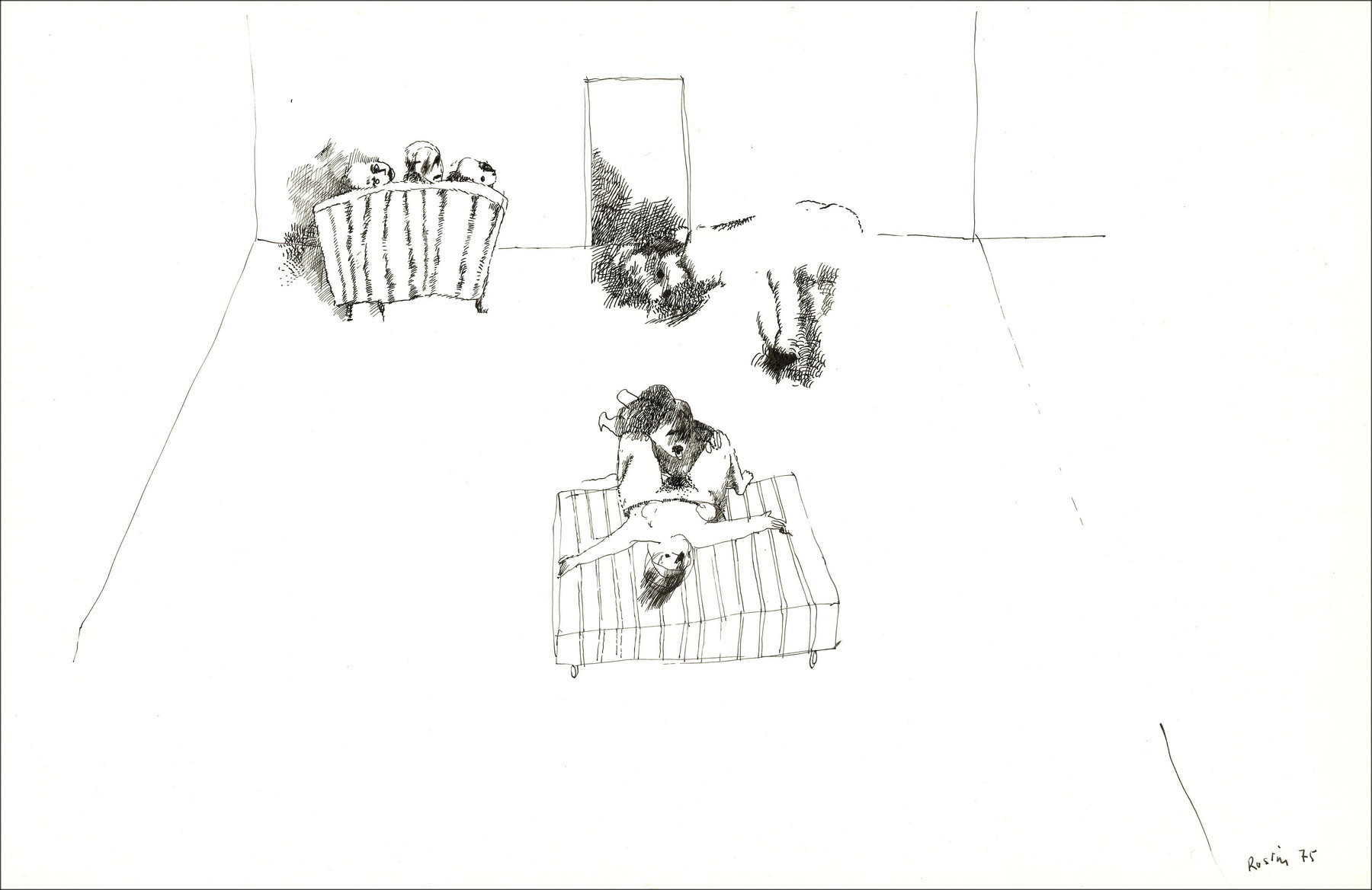 Jean Rustin - Das Paar, Originalzeichnung in Tinte - 1975