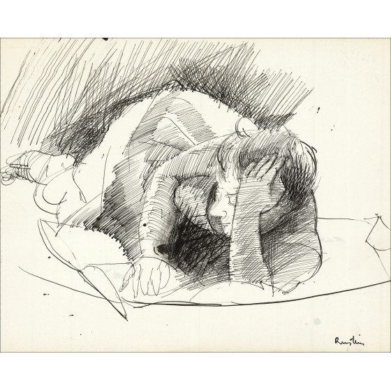 Jean Rustin - Lesen, Originalzeichnung in Tinte