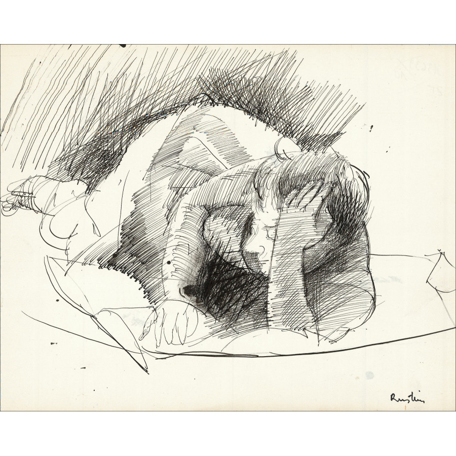 La lettura, disegno originale a inchiostro