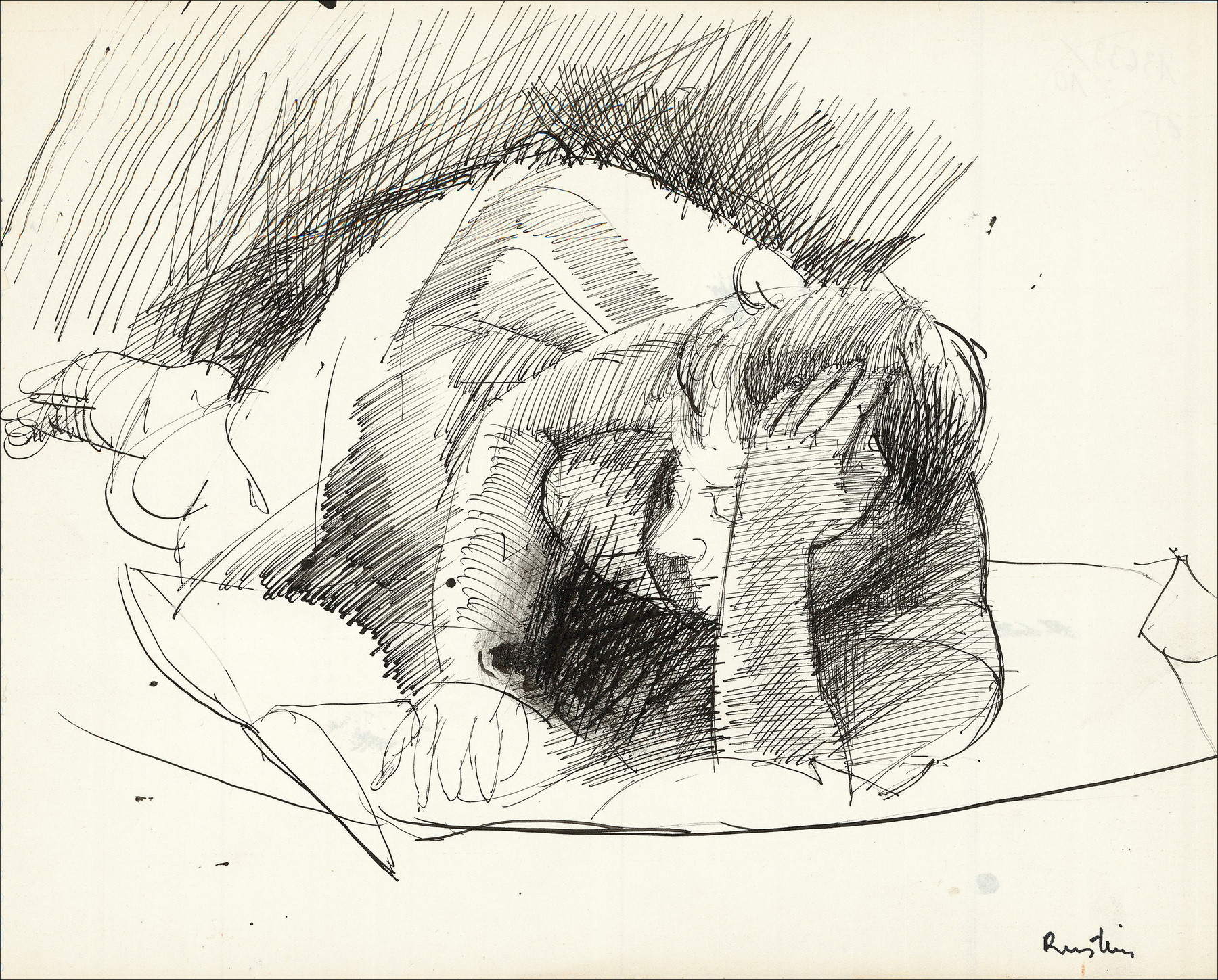Jean Rustin - Lesen, Originalzeichnung in Tinte