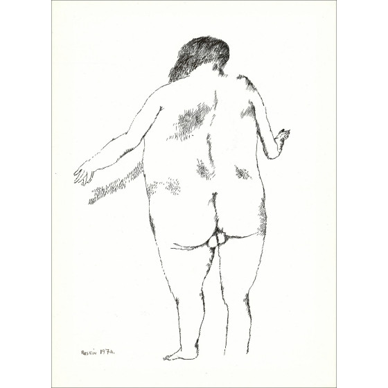 Jean Rustin - Nackter Mann stehend, Originalzeichnung in Tinte 1974