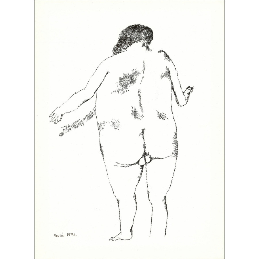 Jean Rustin - Nackter Mann stehend, Originalzeichnung in Tinte 1974