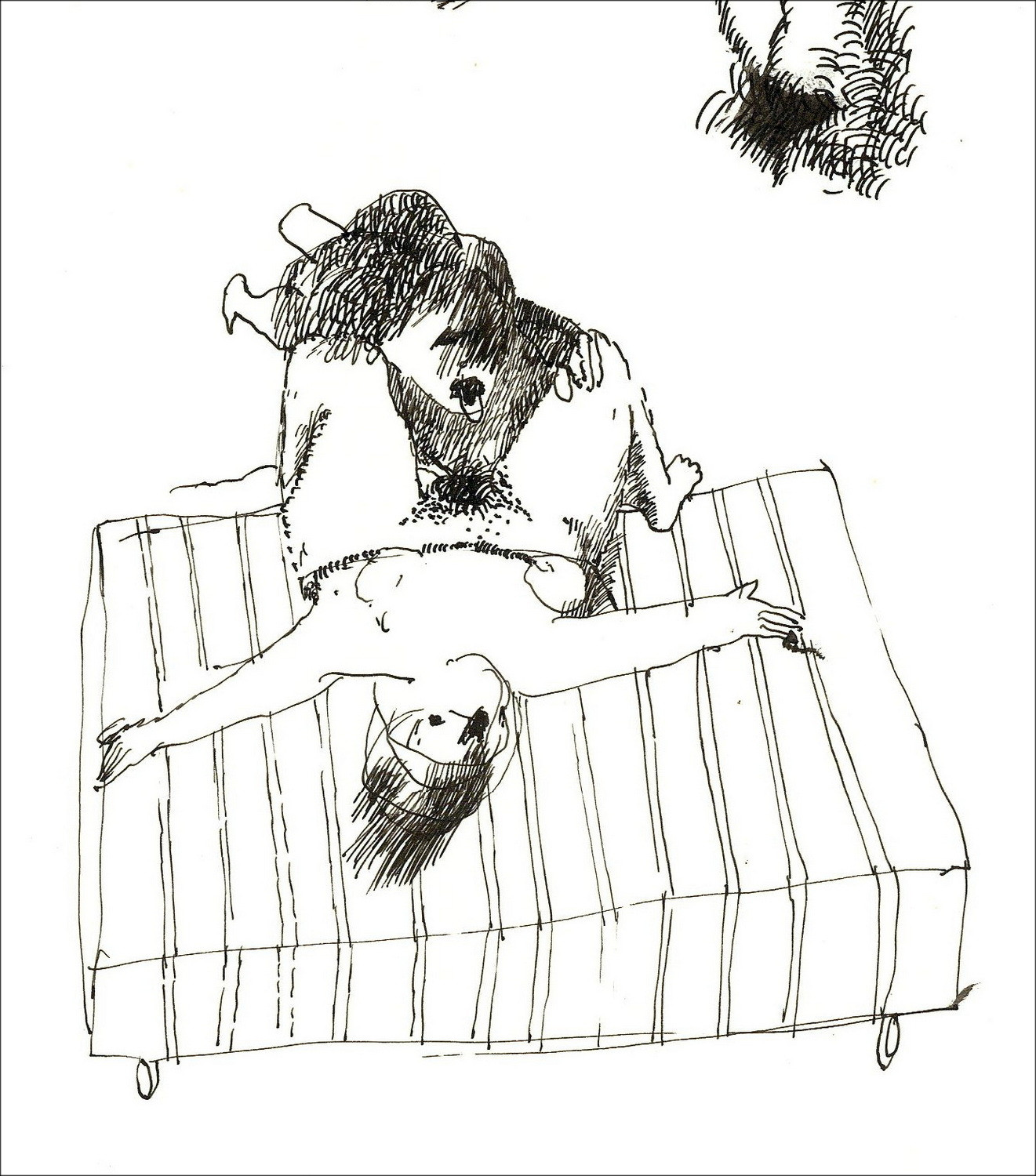 Jean Rustin – The couple, original ink drawing - 1975