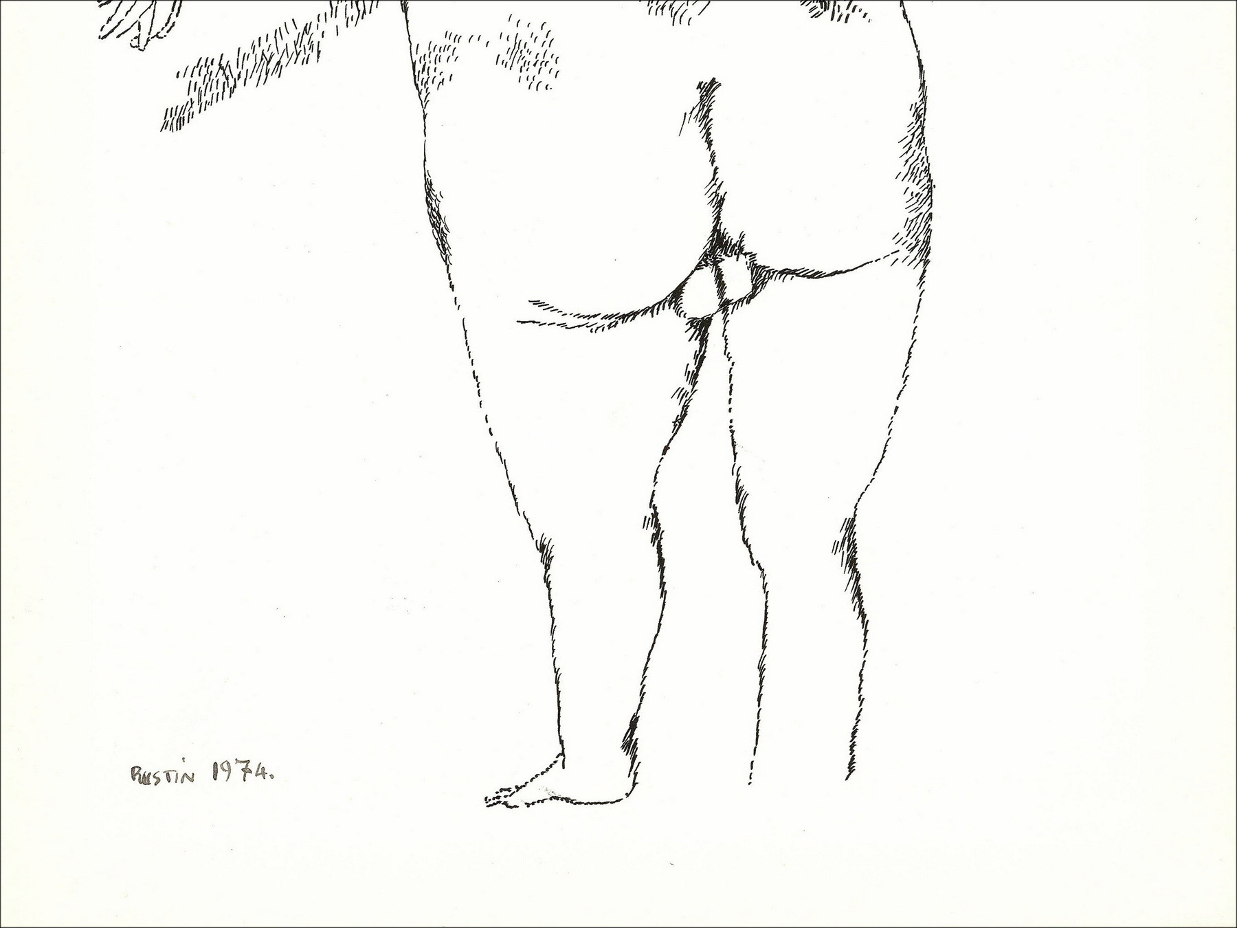 Jean Rustin – Man naked standing, original drawing in ink 1974
