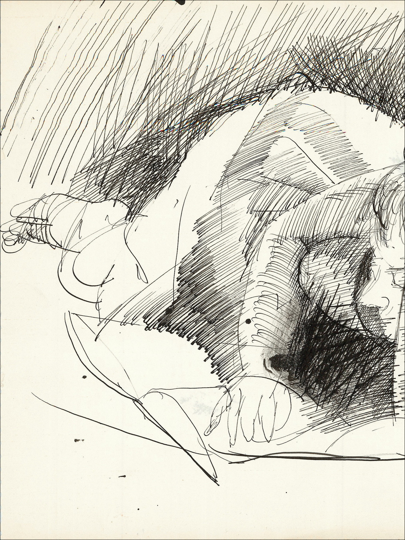 Jean Rustin – Lectura, dibujo original en tinta