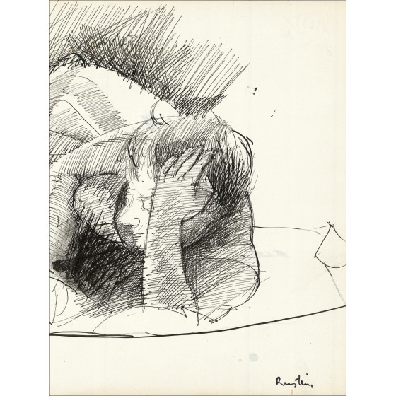 La lettura, disegno originale a inchiostro