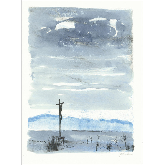 Bernard Gantner - Calvario bajo la tormenta, litografía 1967