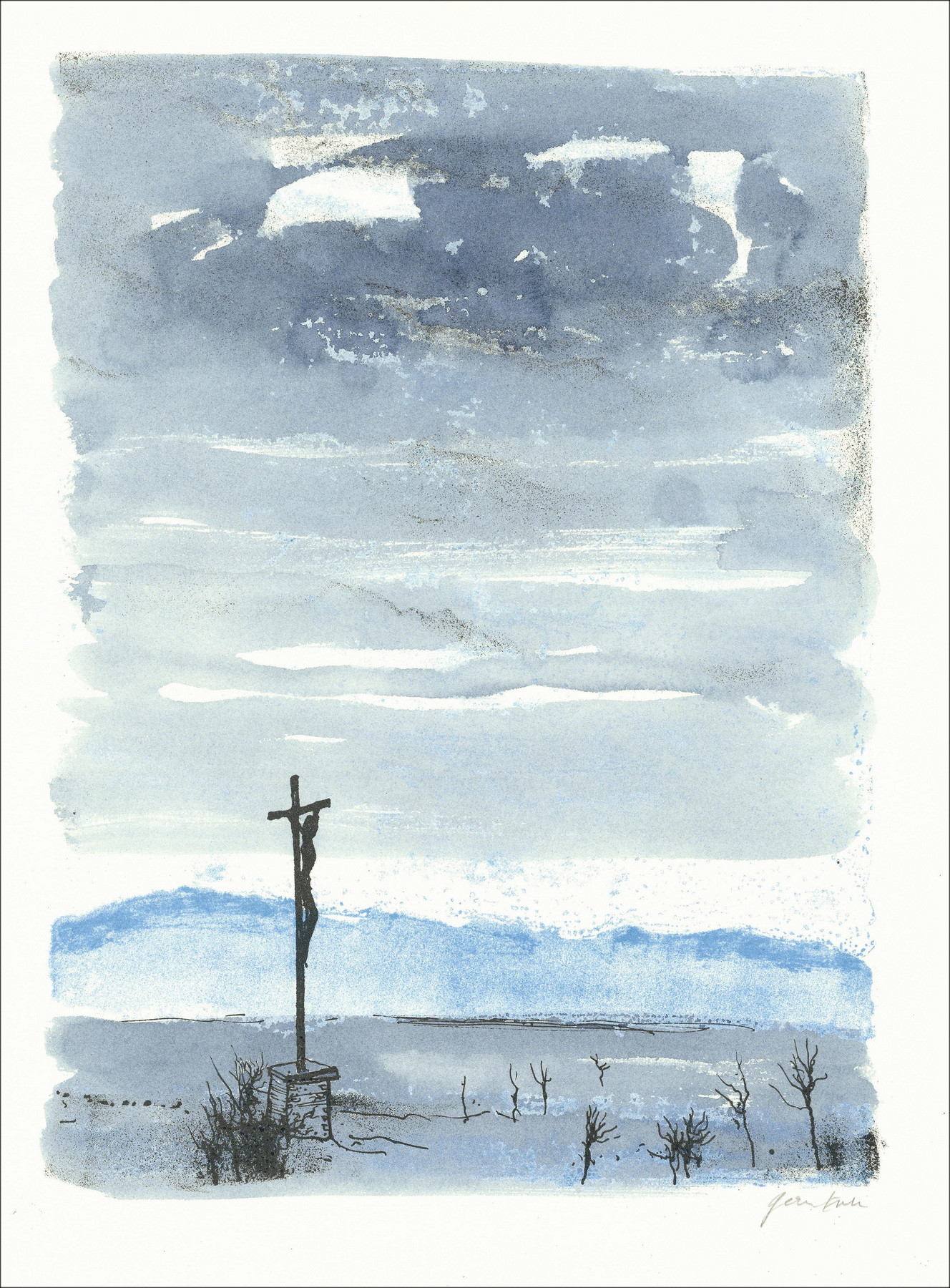 Bernard Gantner - Calvario sotto la tempesta, Litografia 1967