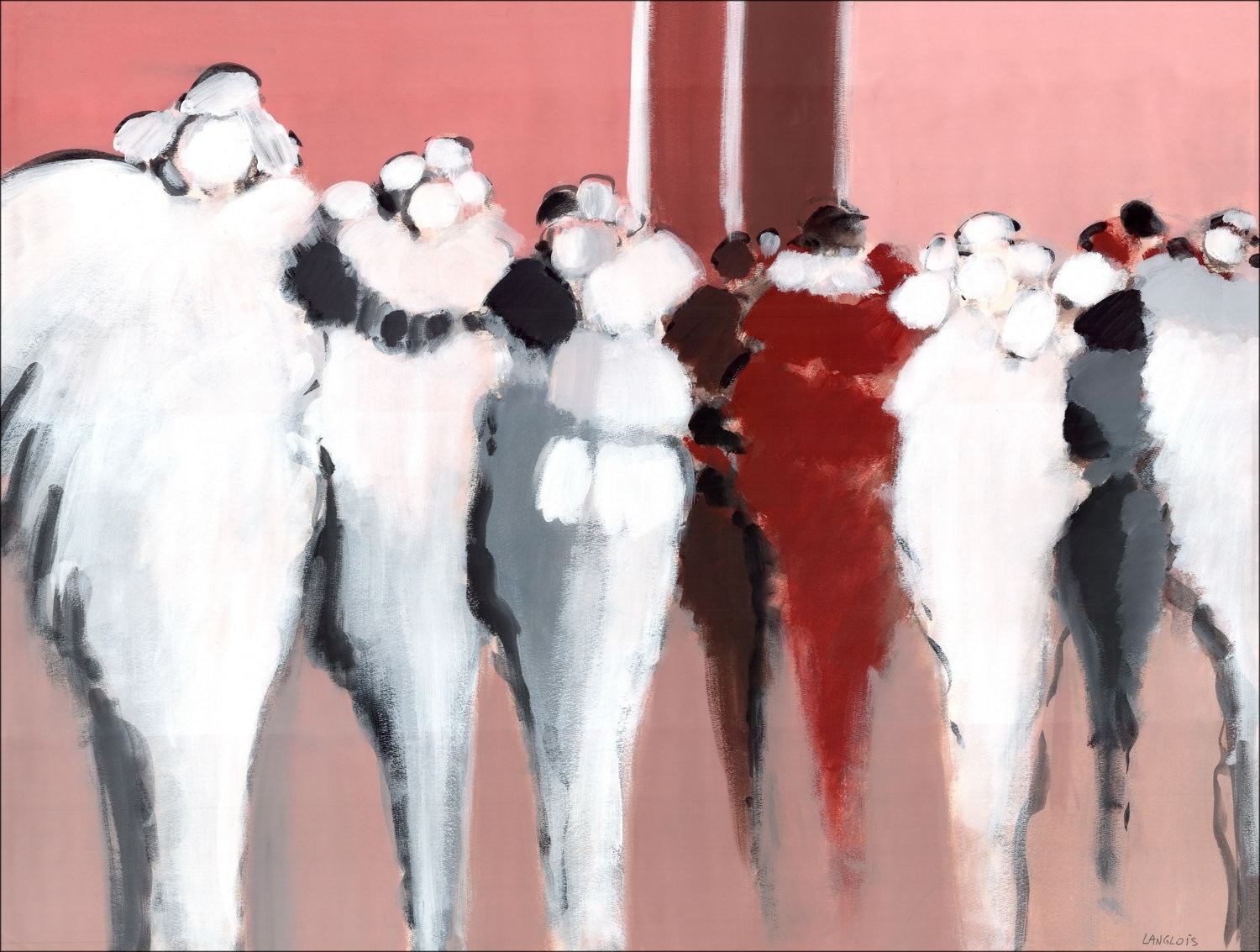 Pierre-Gérard Langlois - Dibujo original "Personajes en Venecia" 62x82cm, firmado en la parte inferior derecha