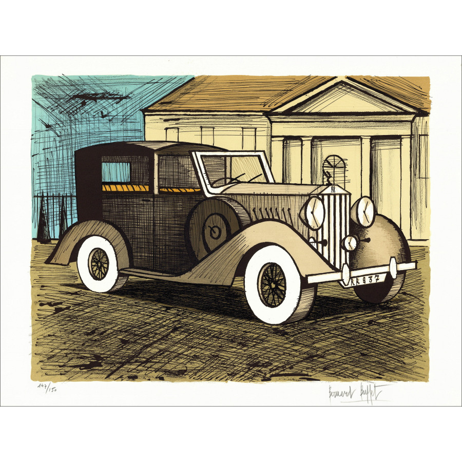 Bernard Buffet – Rolls Royce 1937 grise, lithographie originale signée