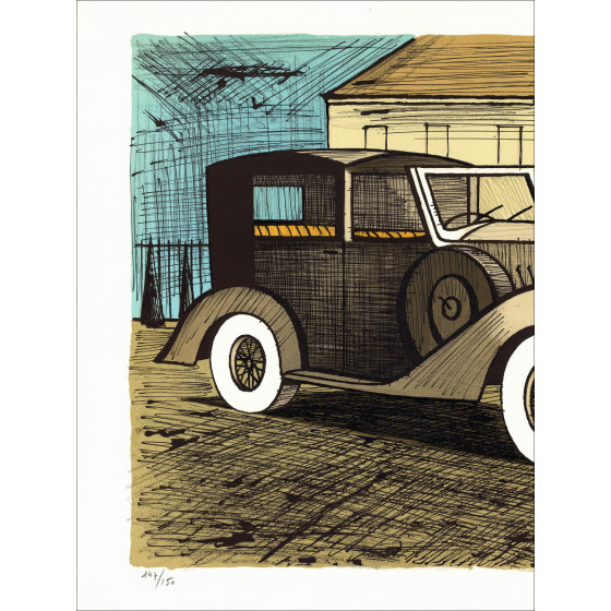 Bernard Buffet – Rolls Royce 1937 grise, lithographie originale signée