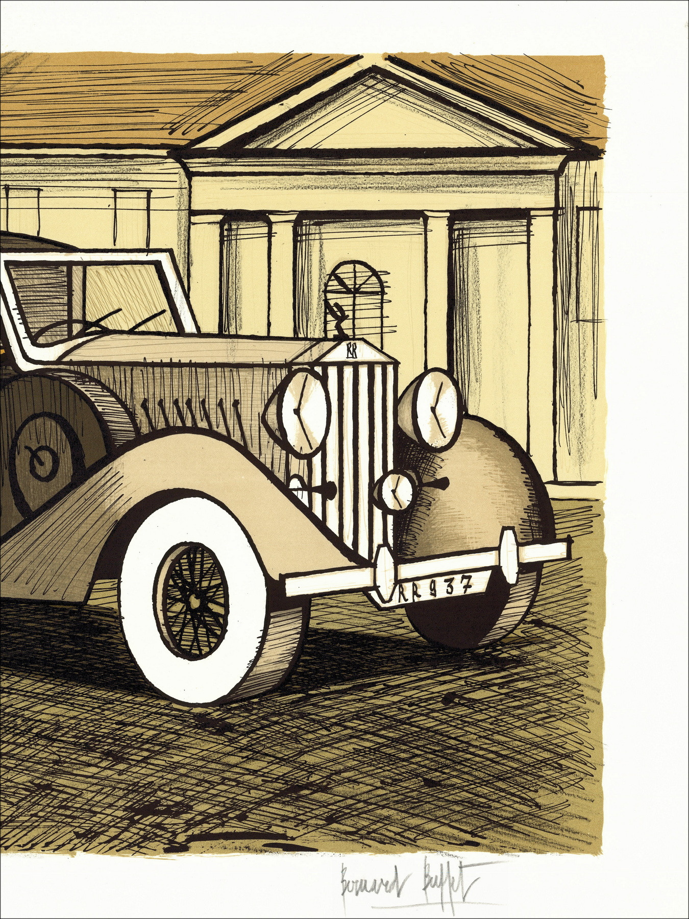 Bernard Buffet - Rolls Royce 1937 gray, original signed lithograph