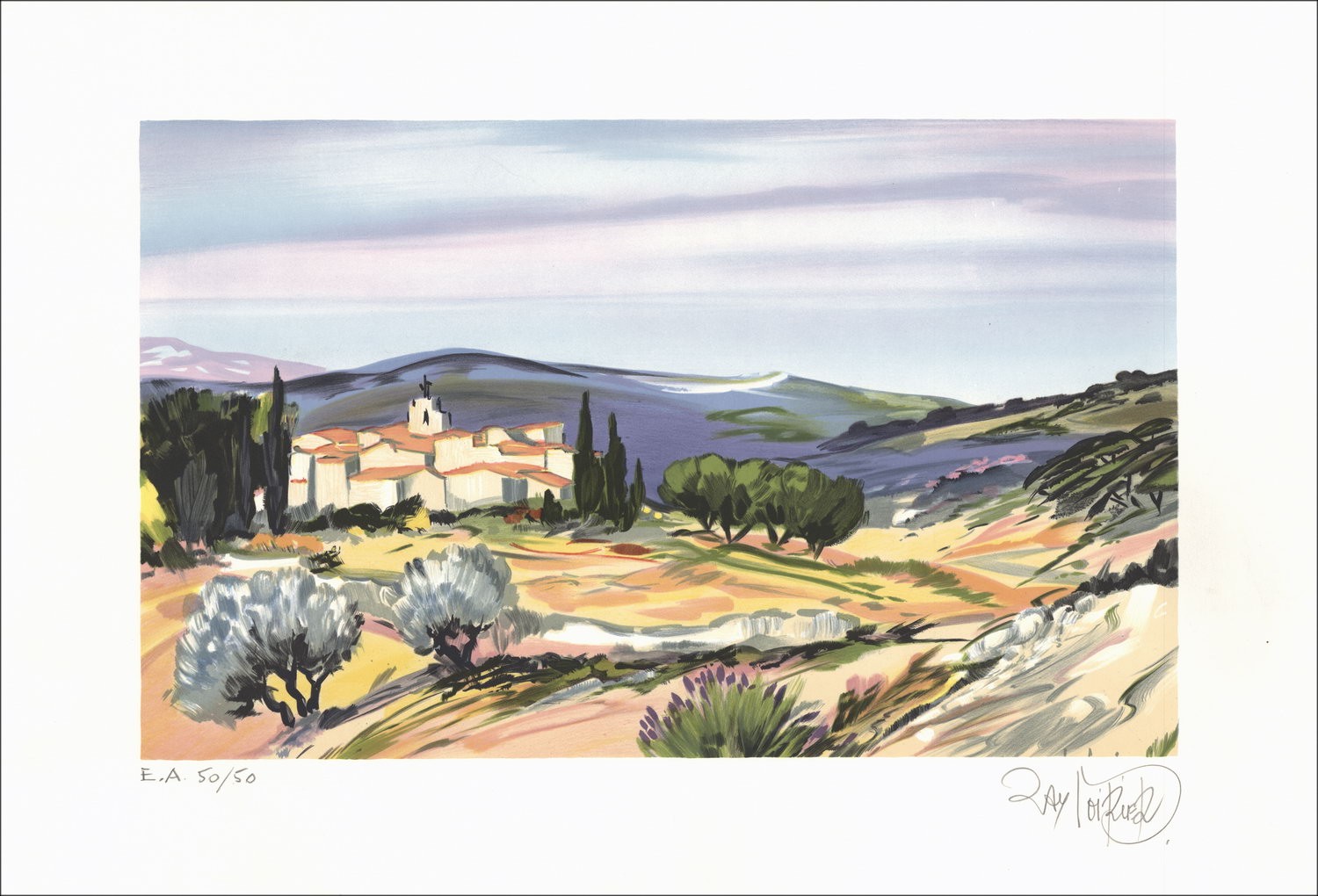Ray Poirier - Original-Lithographie "Provence Landscape 02" 38x56cm in Bleistift signiert