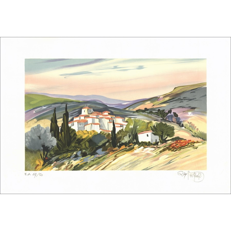 Ray POIRIER - Lithographie originale "Paysage de Provence 03" 38x56cm signée au crayon
