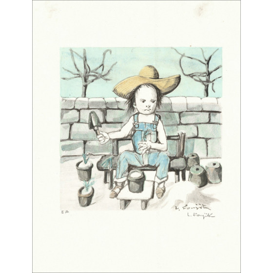 Leonard Foujita - El jardinero, original litográfico circa 1963