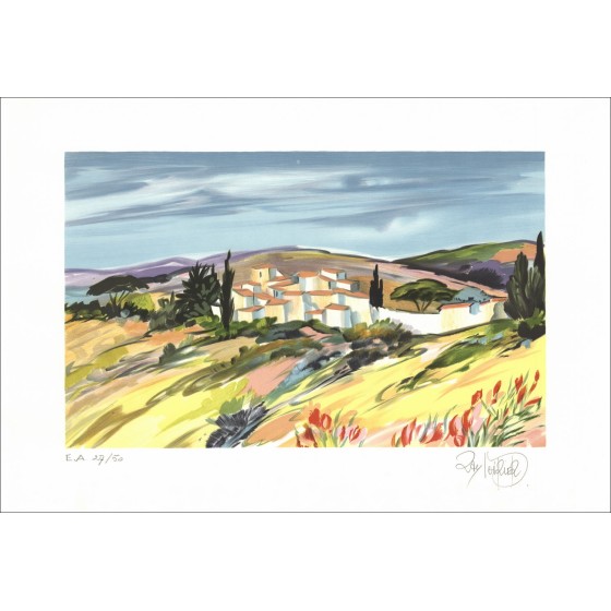 Ray Poirier - Litografía original "Provence Landscape 05" 38x56cm Firmado en lápiz
